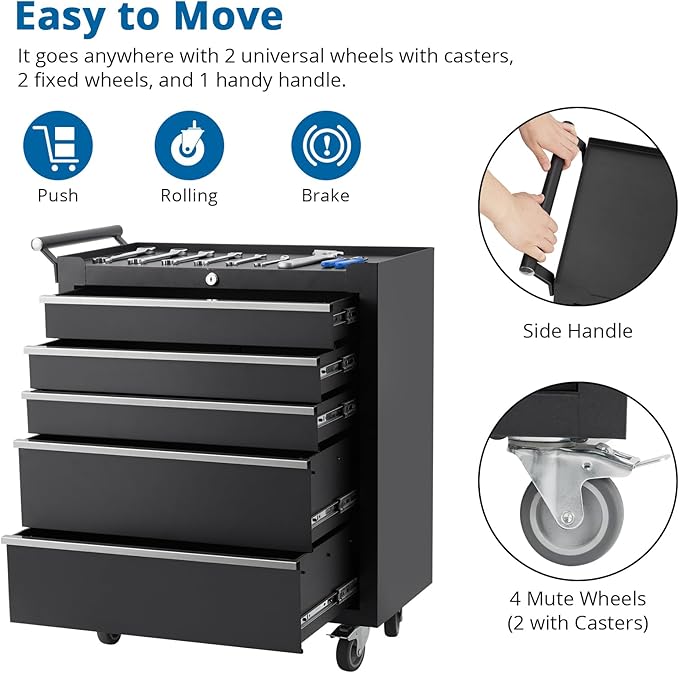 IDEALHOUSE Rolling Tool Chest, 5 Drawers Tool Storage Cabinet, Toolbox
