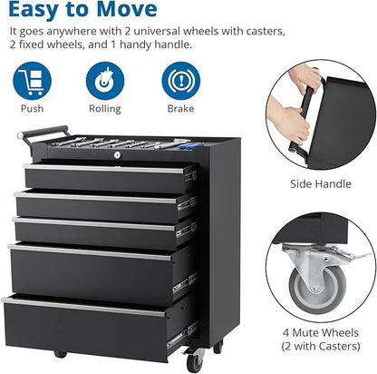 IDEALHOUSE Rolling Tool Chest, 5 Drawers Tool Storage Cabinet, Toolbox