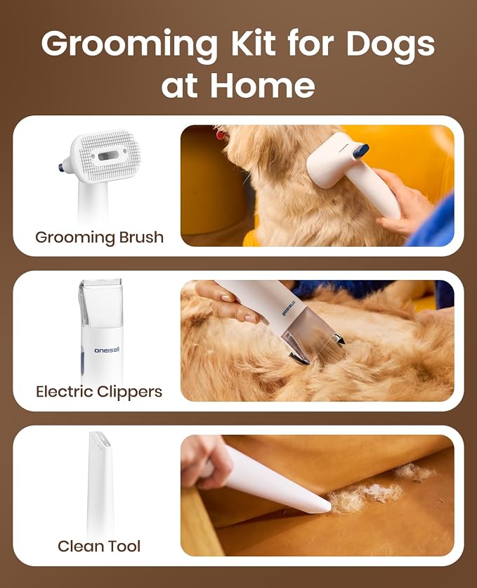 oneisall Dog Grooming Vacuum - 15000Pa Suction, Captures 99% Pet Hair to Reduce Shedding, Dog Grooming Clippers & Quiet Brush (≤59dB) with 4 Accessories, 2L Dust Canister for Home Cleaning | 15000Pa Suction Power, Dog Grooming Kit, Low Noise≤59dB, Clip...