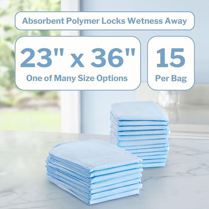 McKesson Underpads Bed Pads, Elderly, Light Absorbency, 23 x 36 in, 150 ct | and Baby, Pee Pads, Fluff