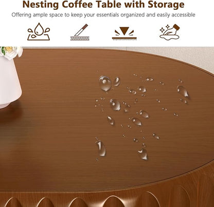Oval Drum Coffee Table Fluted Coffee Table with Storage Center Table Pedestal End Table for Apartment (43.3in)