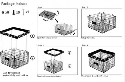 Indestructible Dog Toy Bin - Metal Dog Toy Basket, Pet Wire Folding Basket - Large Dogs Toys Storage Personalized - Dogs Toys Box Chew-Proof Pet Supplies Holder for Living Room, Black