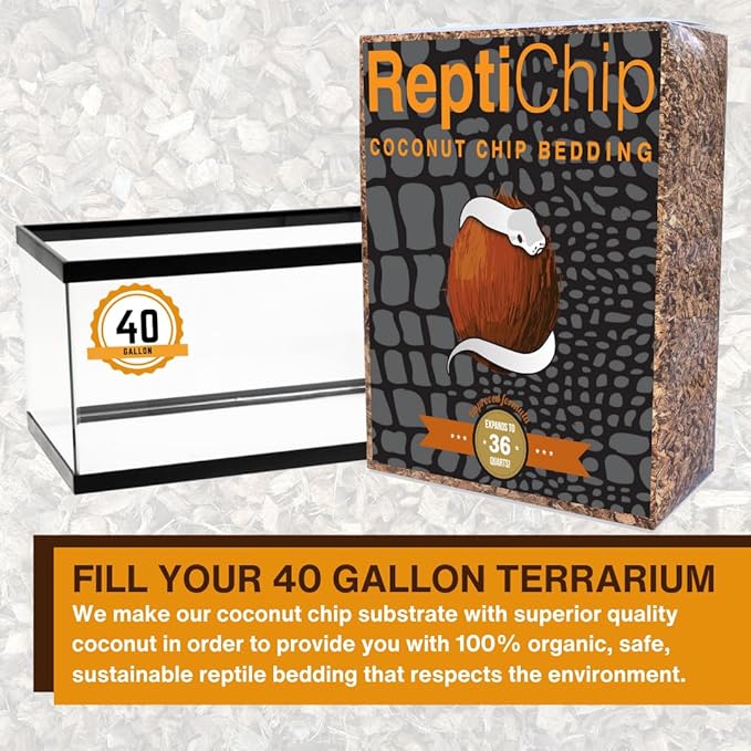 ReptiChip Reptile Bedding Loose Coconut Chip 36 Quart Coco Husk Substrate Mulch for Snake Habitat, Ball Python Terrarium, Turtle Tanks, Tortoise Enclosure