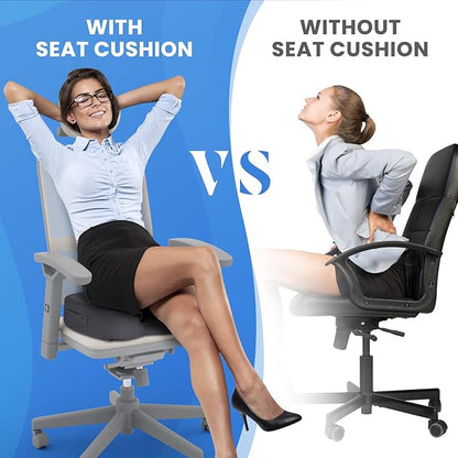 TushGuard Seat Cushion, Office Chair Cushions, Car Seat Cushion, Non-Slip Relief Chair Pad, Memory Foam Butt Pillow for Computer Desk, Office Chair, Grey