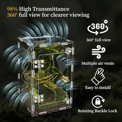 Acrylic Jumping Spider Habitat, Reptile Terrarium Easy Assembly, Bug Enclosure, Praying Mantis Habitat, Frog Enclosure, 9.8 * 5.9 * 5.9in