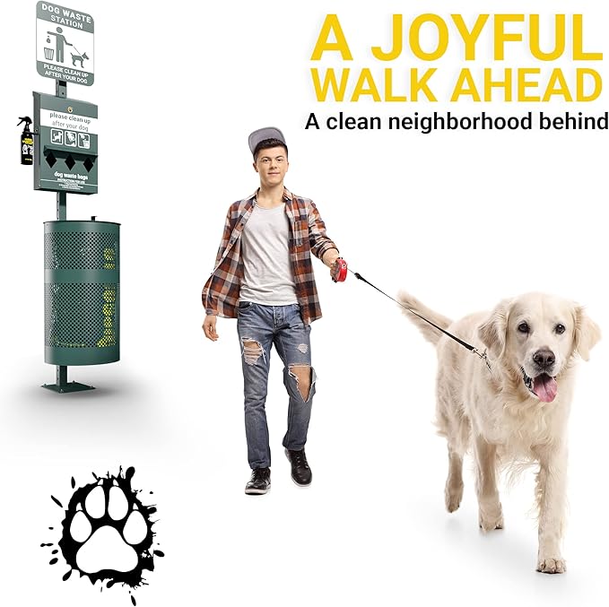 Pet Waste Station - Includes 600 Roll Bags & 50 Can Liners - Original Glow in the Dark Dog Waste Station with Dog Poop Sign, Bag Dispenser, Hand Sanitizer Bottle & Outdoor Trash Can with Lid