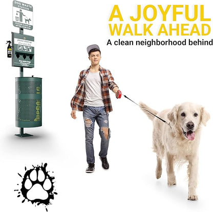 Pet Waste Station - Includes 600 Roll Bags & 50 Can Liners - Original Glow in the Dark Dog Waste Station with Dog Poop Sign, Bag Dispenser, Hand Sanitizer Bottle & Outdoor Trash Can with Lid
