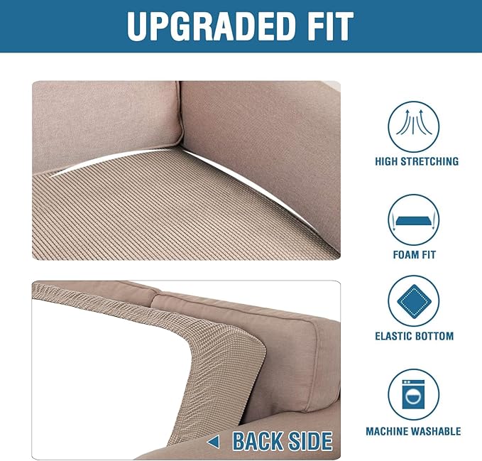 H.VERSAILTEX Super Stretch Individual Seat Sofa Covers Couch Slipcover Sets Thick Jacquard Textured Twill Fabric (2 Piece Large Sofa Cushion Covers, Sand)