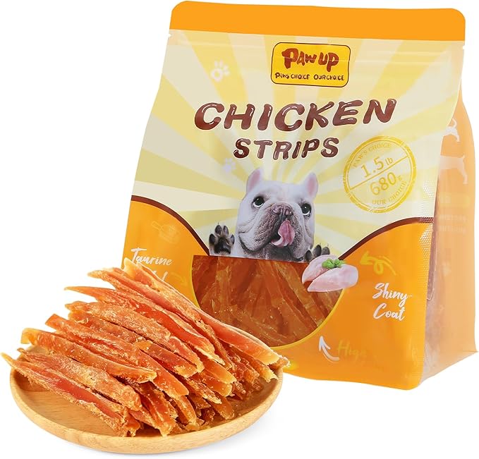 PAWUP Chicken Jerky Strip Dog Treats w/Taurine Natural Rawhide Free Dog Snacks, Training Treats Chicken Jerky Sticks for Dogs, 24oz