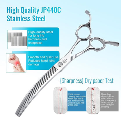 Professional Curved Thinning Scissors for Dog Grooming, 30-Degree Curvature, Japanese 440C for Trimming Dogs Cats and Other Pets face and paws (Curved Thinner)