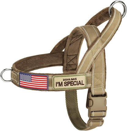 Forestpaw No Pull Dog Harness - Soft Flannel Padded Tactical Dog Vest Harness with Quick Release Buckle, Adjustable Reflective Pet Harness for Medium Dogs Walking Training,Brown M