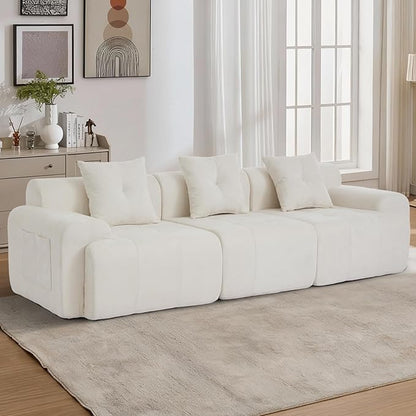 YAAREE 101.65” Modular Sectional Couch for Living Room, 3-Seater Cloud Sofa with Deep Seat, Woven Texture Upholstery Boneless Couch, No Assembly, Beige