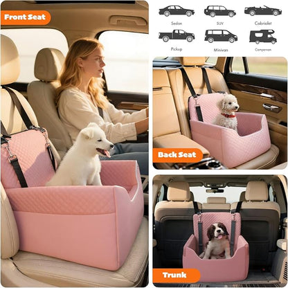 Dog Car Seat for Small/Medium Dogs Under 35lbs | Soft Memory Foam Booster Car Seat with Detachable Washable Cover and Cushion, Puppy Dog Car Bed