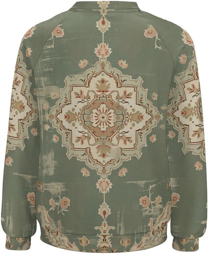 Womens Long Sleeve Tops Y2k Japanese Art Print Sweatshirts Fall Pullover for Women Crewneck Vintage Shirts Boho Tops