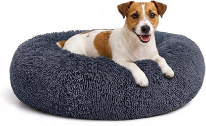 MIXJOY Orthopedic Dog Bed Comfortable Donut Cuddler Round Pet Beds Ultra Soft Washable Dog and Cat Cushion (20''/23''/27''/30'') (27'', Grey-Blue)