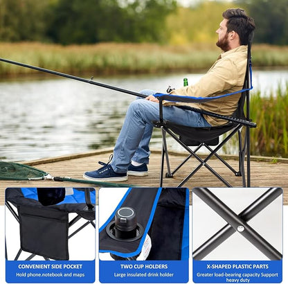 EMERIT 2 Pack Oversized Padded Camping Chair, 350LB Heavy Duty Quad Fold Chair with Arms, Collapsible Outdoor Chairs with Lumbar Back & Cup Holder