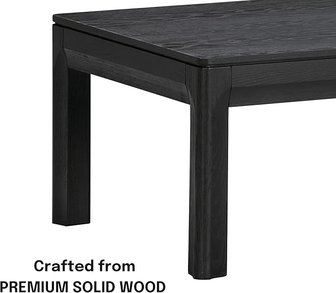 NTC Flow Modern Wooden Rectangle Coffee Table with Hidden Drawer – Waterproof & Heat Resistant, Burnt Black