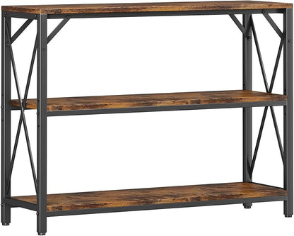 Homeiju Entry Table 40" Width, 3-Tier Entryway Table with Storage, Industrial Sofa Table with Open Shelves, Foyer Tables for Entryway, Hallway, Kitchen, Living Room and Bedroom, Rustic Brown