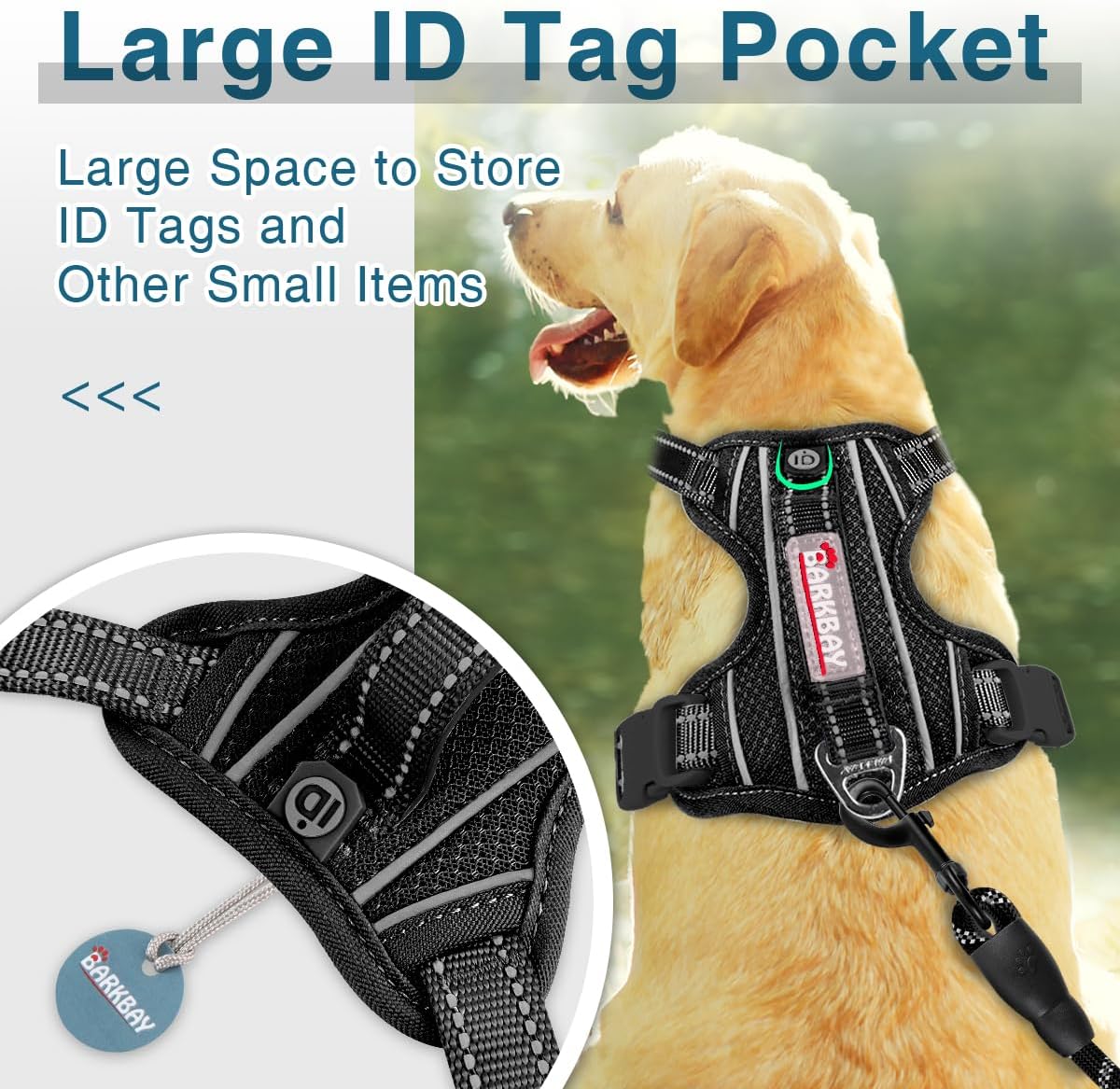 BARKBAY Dog Harness No Pull with ID Tag Pocket - Heavy Duty, Reflective, Easy Control for Large Dogs(Black,XL)