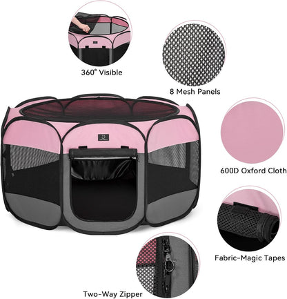 A4Pet Playpen for Dogs Indoor, 49” Dog Playpen Indoor with Bowl, Suitable for Puppies, Kittens, and Small Animals, Removable Zipper & Mesh Panel(19”W × 12”H)