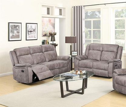 GTU Furniture Double Reclining Sofa and Loveseat, Grey Polished Microfiber Living Furniture Set (Sofa+Loveseat)