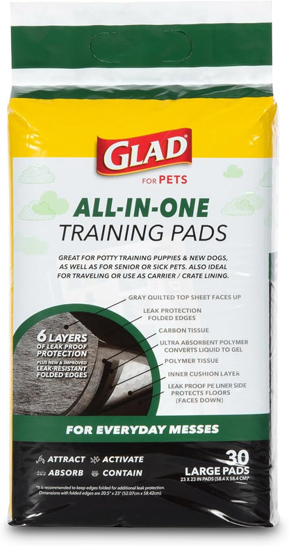 Glad for Pets Black Charcoal Puppy Pads, All-in-One | Puppy Potty Training Pads That ABSORB & NEUTRALIZE Urine Instantly | New & Improved Quality Puppy Pee Pads, 150 count - 2 Pack | Super-absorbent, disposable pads for potty training, crate training, ...