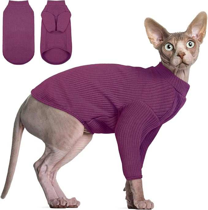 DENTRUN Sphynx Hairless Cats Shirt Pullover Kitten T-Shirts, Breathable Cat Wear Turtleneck Sweater Adorable Cat's Clothes Vest Pajamas Jumpsuit