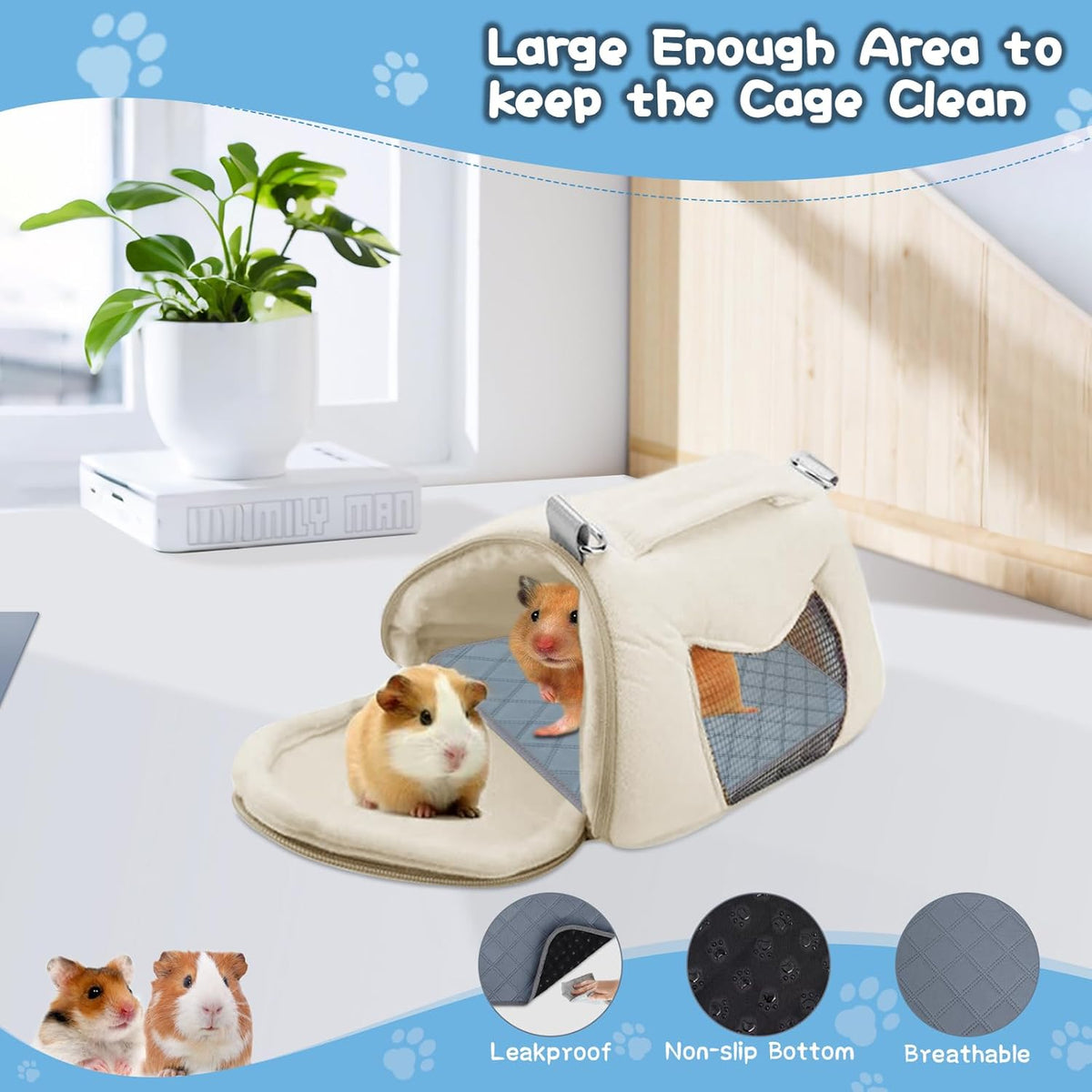 6 Packs Washable Guinea Pig Cage Liners, Waterproof Guinea Pig Pee Pads Reusable Absorbent Bedding Anti Slip Mats for Small Animals Bunny Rabbit Hamster (12 x 12in)