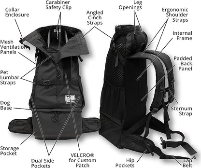 K9 Sport Sack Knavigate - X-Small, Midnight Black - Ideal for Dogs with 9-12” Back Length - Adjustable, Backpack-Style Carrier with Internal Frame & Padded Hip Belt