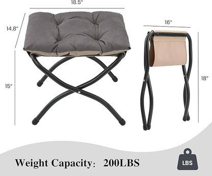 Mordchil HF 15"(H) Folding Ottoman, Foldable Footrest Stool, Portable Small Foot Stool for Couch, Collapsible Foot Rest Ottoman for Sofa, Accent Padded Ottomans for Living Room, Bedroom, Dark Coffee