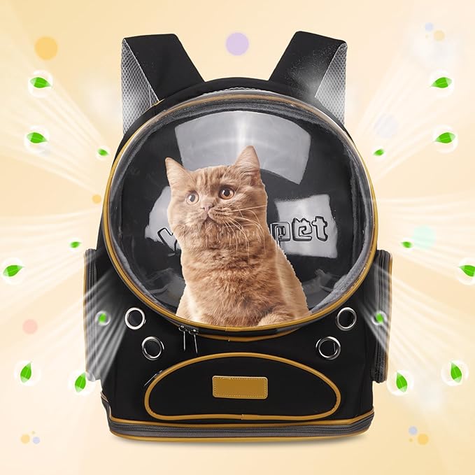 Pet Backpack Carrier, Portable and Ventilated, Oxford Cloth, Dog Cat Travel Bag with Transparent Cover 12.6", (Black, 1 Pcs), Intended for Hiking/Camping/Traveling
