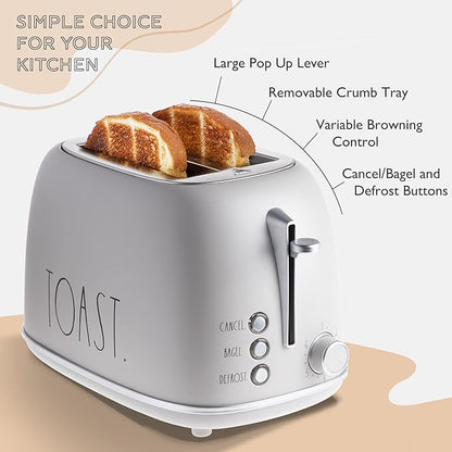 Rae Dunn Retro Rounded Bread Toaster, 2 Slice Stainless Steel Toaster