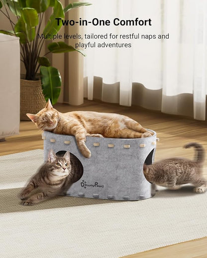 DownyPaws Cat House for Indoor Cats, Cat Bed Cave for Multiple & Large Cats Up to 22 Lbs, Scratch Resistant Peekaboo Cat Caves, Foldable Tunnel Enclosed Bed, PeekaPurr, Marble