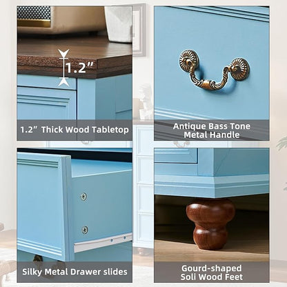 Farmhouse Furniture Sets, 24" Wide Farmhouse Nightstand Set of 2, 37" Tall Rustic Chests of Drawers w/ 4 Solid Wood Feet for Bedroom, LightBlue