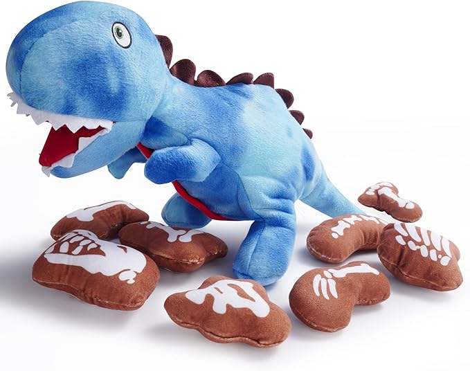 Nocciola Plush Dinosaur Dog Toys: Funny Squeaky Stuffed Dino Chew Toy for Small Medium Breed, Cognitive Enrichment Puzzle Mental Stimulation Training Pet Supplies to Keep Busy, 9 Packs