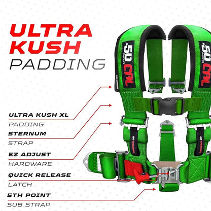 1pc Green 5 Point Harness for Bucket Seat, Latch Release, 9 Color Options, Racing Harness 5 point, Race Car, UTV, RZR [6001A1]