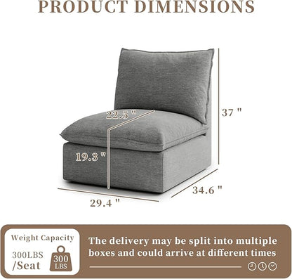 Gtilzria Waterproof Cloud Sectional Couches,High Backrest Down Filled Sofa for Living Room,Modular Sofas Spill & Stain-Resistant Cloud Couch,Detachable Couch Covers,Dark Grey
