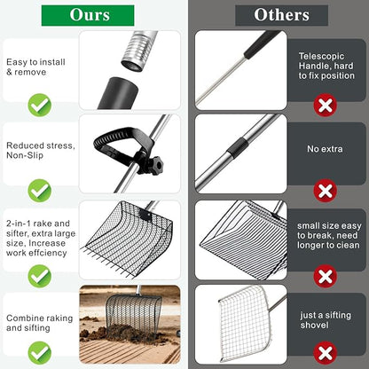 11.61" Chicken Poop Scooper & Rake 2-in-1+ 9.84" Pooper Scoopers, 25" to 67" Large Metal Litter Scoop with Adjustable Stainless Steel Handle for Farm Sifting Coops Cleaning Chicken Litter Pet Waste