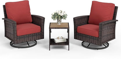 SUNSHINE VALLEY Patio Wicker Swivel Chairs Set of 2, Outdoor High Back Chairs with 5.5" Waterproof Cushions and Side Table, Outdoor Furniture Set for Deck Porch and Yard, Peacock Blue