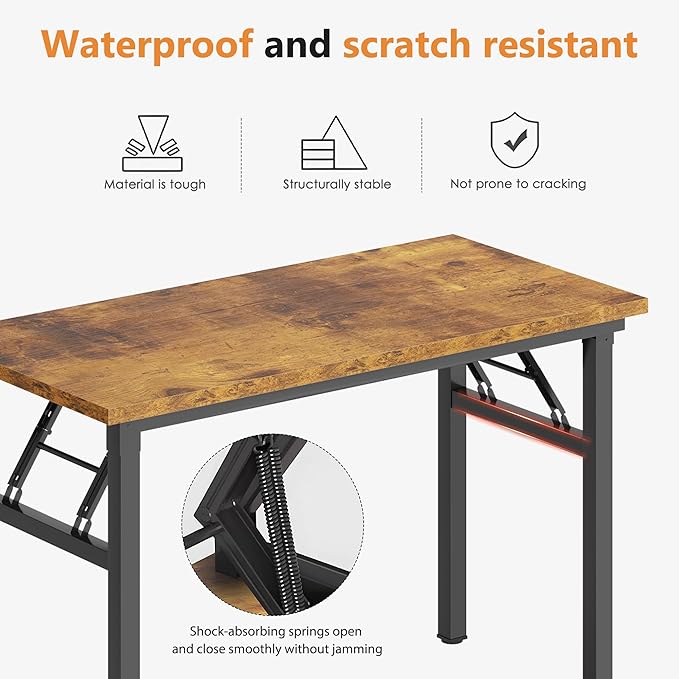 DlandHome Folding Desk Small Desk 31.5 inches Computer Desk for Home Office Folding Table Writing Table for Small Spaces No Assembly Required Retro