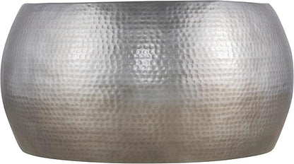 Modern Contemporary Round Aluminum Material 32" Coffee Table and 21" Height End 2PC Table Set with Glossy Hand Hammered Design Antique Silver