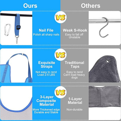 Cat Grooming Hammock, Pet Grooming Harness for Dogs&Cats, Multi Hammock Restraint Bag with Adjustable Grooming Loop/Stainless D-Hooks/Nail Clippers/Trimmer/Nail File for Pet Nail Trimming, Care (XS)