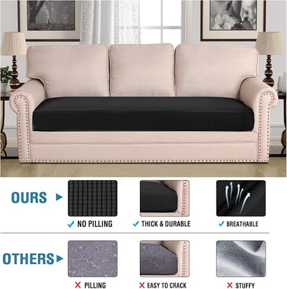 H.VERSAILTEX Super Stretch Individual Seat Cushion Covers Sofa Covers Couch Cushion Covers Slipcover Sets Thick Jacquard Textured Twill Fabric (1 Piece Sofa Cushion Cover, Black)