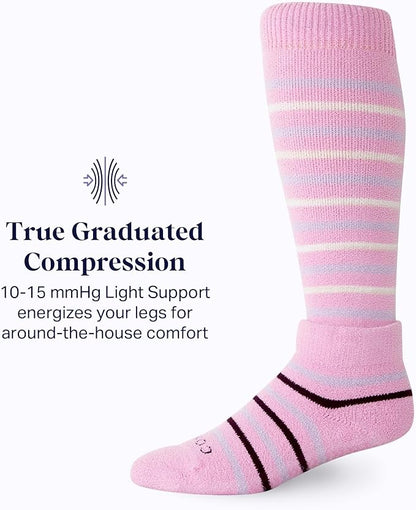 Comrad CozyGrip Slipper Socks - 10-15mmHg Graduated Compression Socks - Dual-Layer Knee High Socks with Anti-Slip Grips