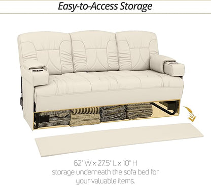 Qualitex De Leon Console SL RV Sofa Bed, 68" Wide, Ulitmate Leather, Bisque