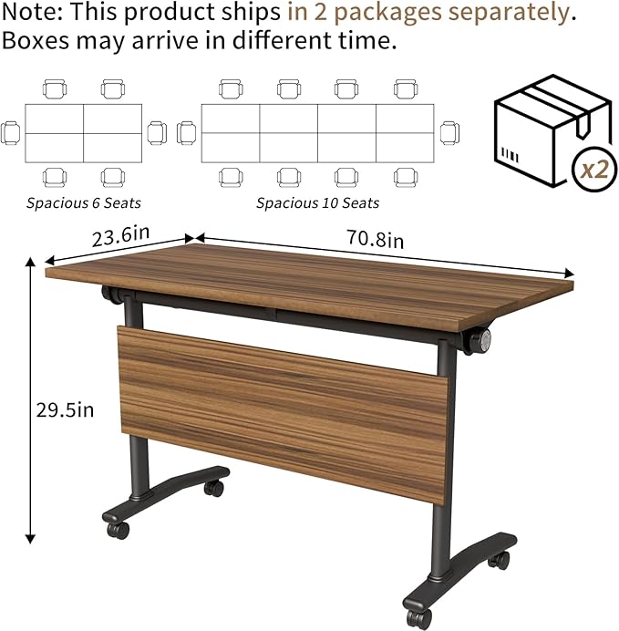 Conference Table, Modern Folding Meeting Tables with Flip Top, Mobile Podcast Table with Four Locking Wheels, Large Training Table for Meeting Room, Office, Classroom (8, A, 70.8in)