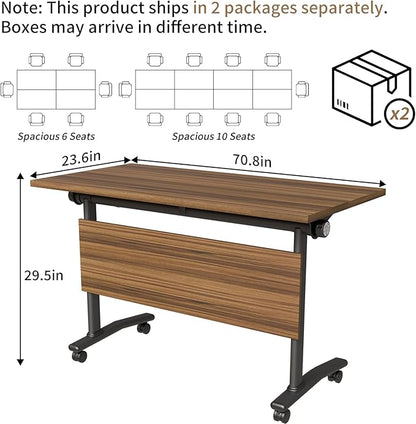 Conference Table, Modern Folding Meeting Tables with Flip Top, Mobile Podcast Table with Four Locking Wheels, Large Training Table for Meeting Room, Office, Classroom (8, A, 70.8in)