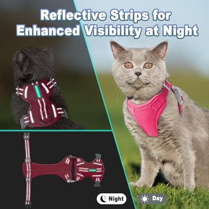 Cat Harness and Leash Set Escape Proof for Kitten Walking, Soft Adjustable Top Handle Vest Harnesses for Cats, Easy Control Breathable Reflective Small Medium Large, Pink, S