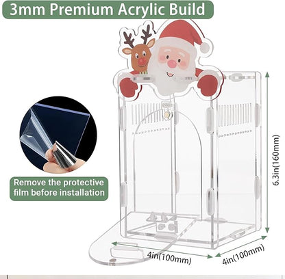 Santa Claus Jumping Spider Enclosure, Magnetic Acrylic Habitat Terrarium with Secure Doors, 4x4x6.3 Inch Small Desktop Decor Gift for Spider, Mantis, Beetles