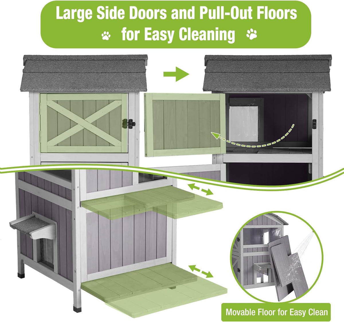 GUTINNEEN Outdoor Cat House Weatherproof Feral Cat Shelter with Escape Doors - 2-Story（AIR94）